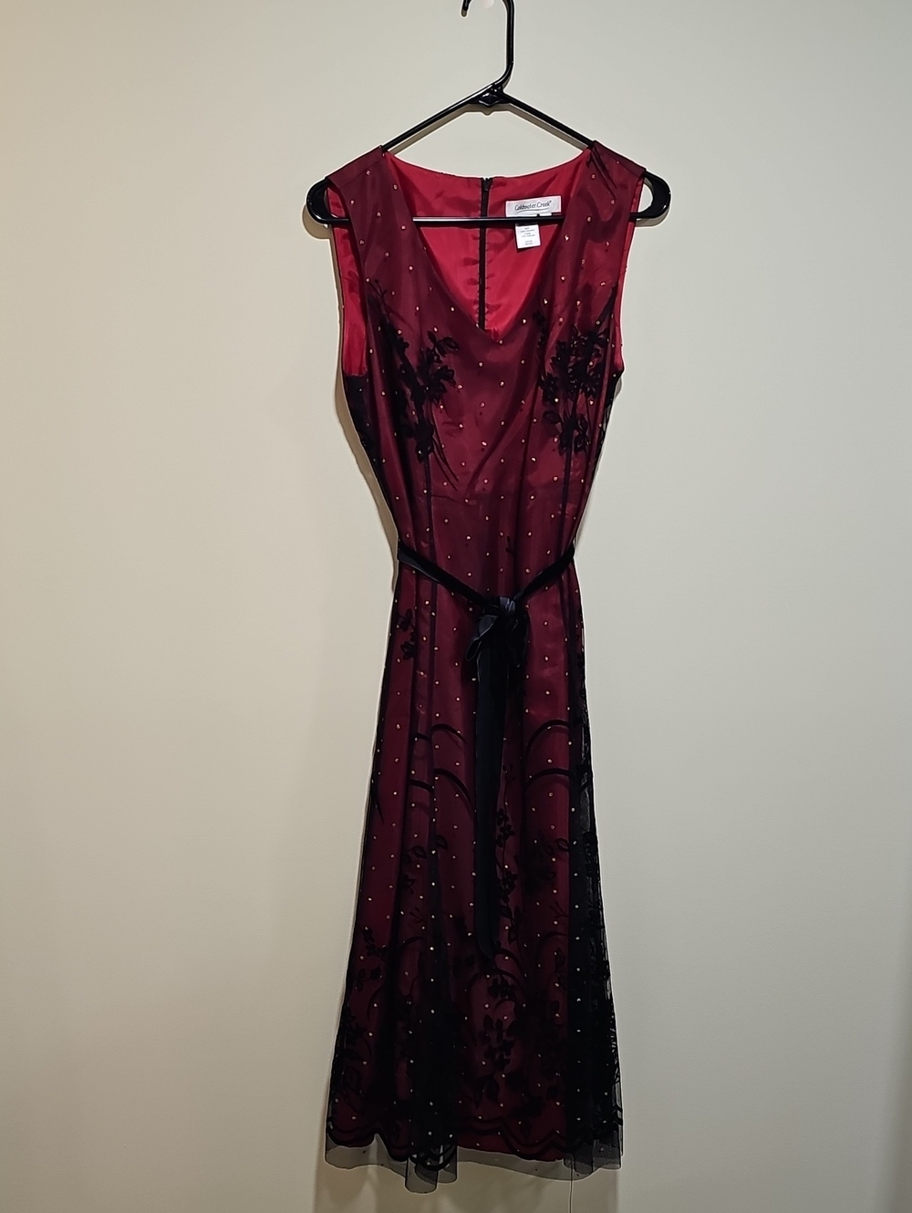 Coldwater Creek Wine Red Maxi Dress with Black Lace Overlay